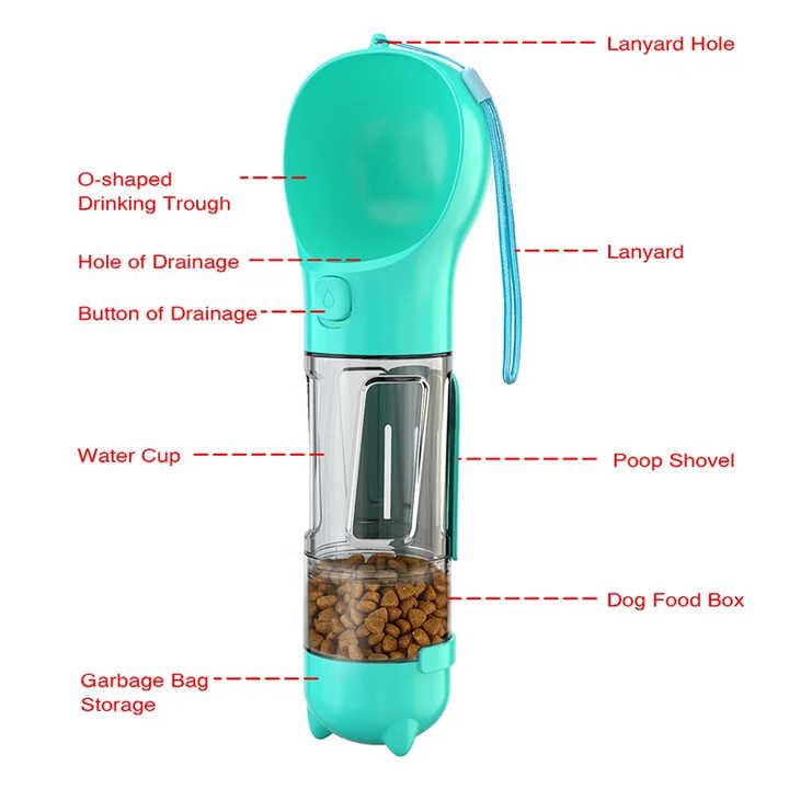 NNEDSZ Yellow 500ml Portable Pet Water Bottle | Multifunctional Travel Pet Feeder | Outdoor Dog Drinking Bottle with Waste Shovel
